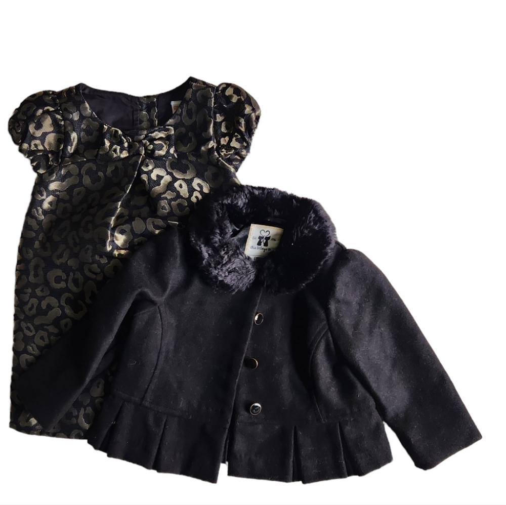Gymboree 12-24M Black Coat with Faux Fur Collar